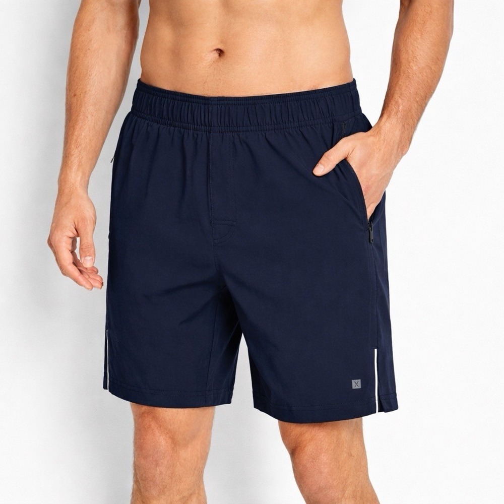 NWT Express Men's Performance Athletic Shorts Size L 7" Inseam Stretch Navy Blue